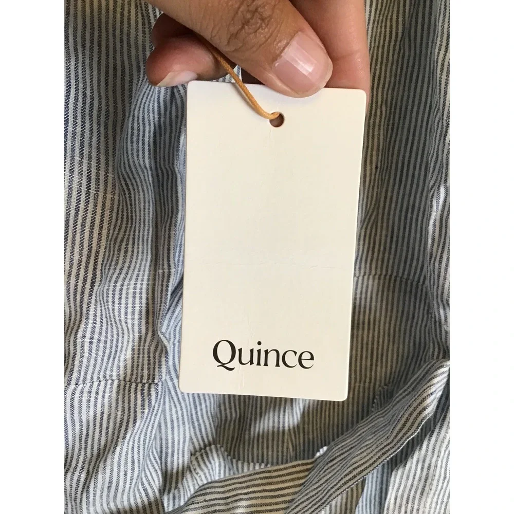 Quince Women's Chambray Stripe European Linen Square Neck Jumpsuit Size M NWT